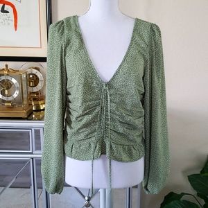 H&M Green Smocked Boho Cropped  Top M